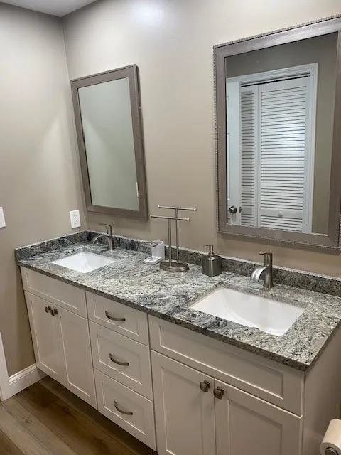Finished bathroom remodel with new finishes and fixtures