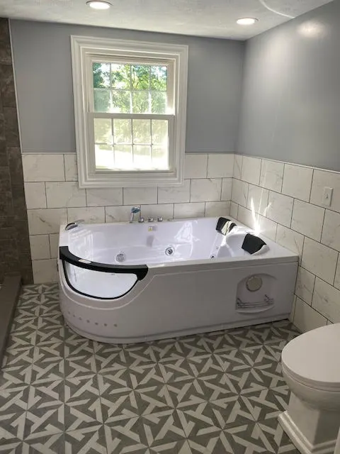 Finished bathroom remodel with new finishes and fixtures