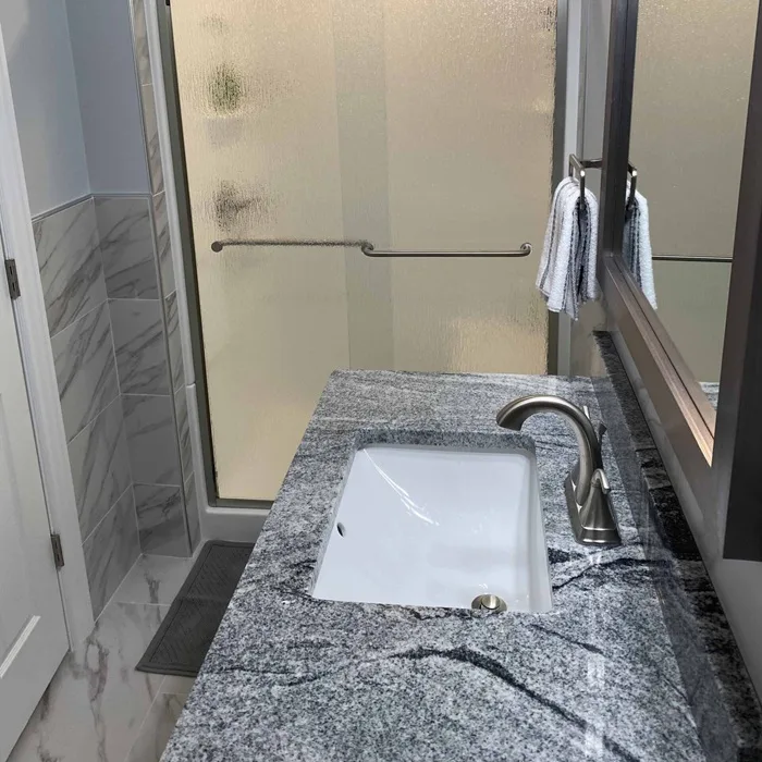 Finished bathroom remodel by a Greater Cleveland contractor